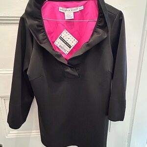 Gretchen Scott Ruffle Neck Jersey Blouse XL NWT Pink Lined Preppy Top